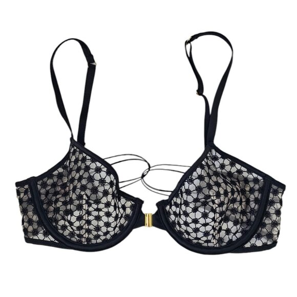 Victoria's Secret Unlined Demi Bra, Sheer, Front Close, Strappy Back, Size 32C - Picture 1 of 6